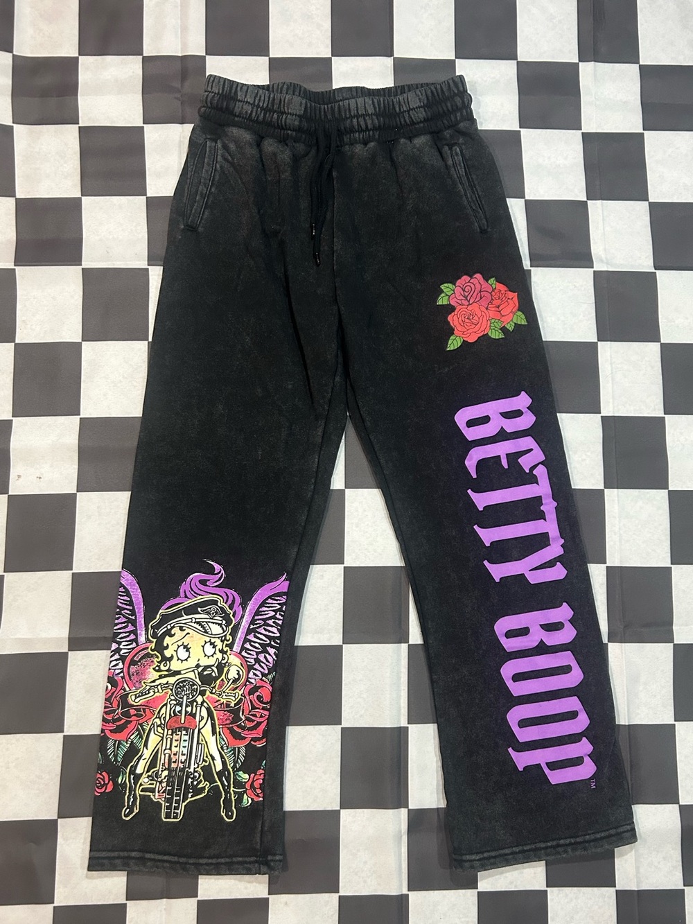 Betty Boop Black Mineral Wash Graphic Sweat Pants